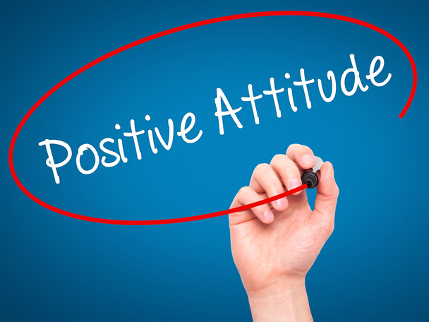 Man Hand writing Positive Attitude with black marker on visual s - Photo, Image