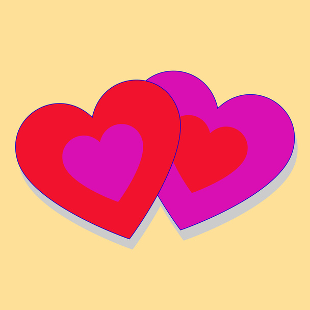 Dupla piros lila szívek - Vektor, kép