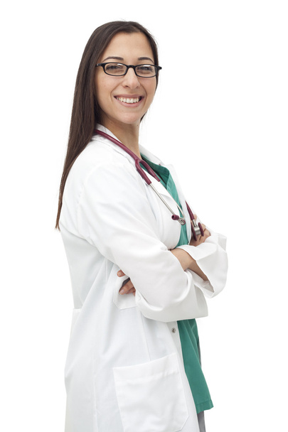 Hymyilevä lääkäri nainen valkoisella
 - Valokuva, kuva