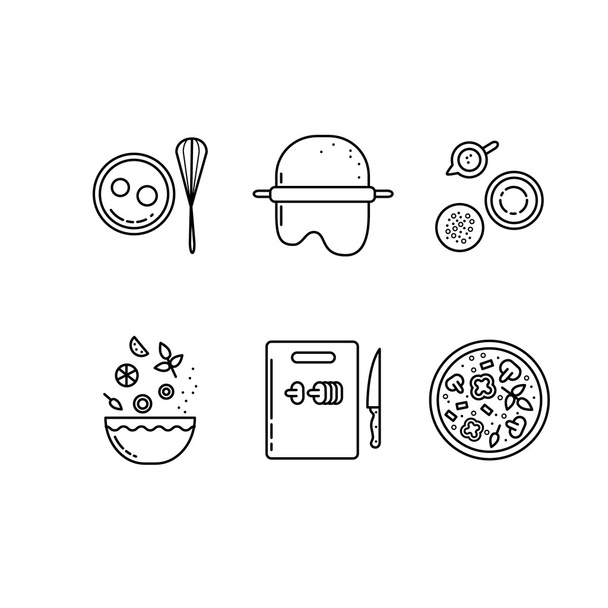 Cooking pizza line icons set - Vector, Image