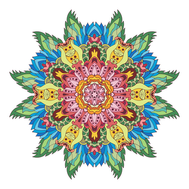 Color ethnic ornamental floral pattern. Hand drawn mandala. - Vektor, obrázek