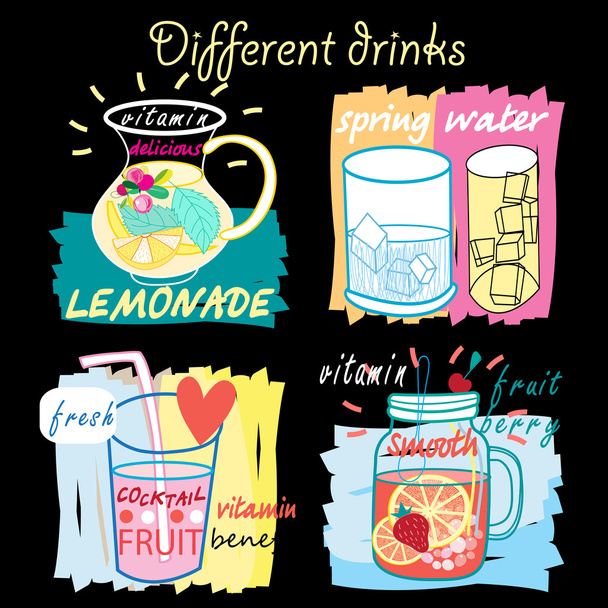 Different fruit drinks  - Vector, Image