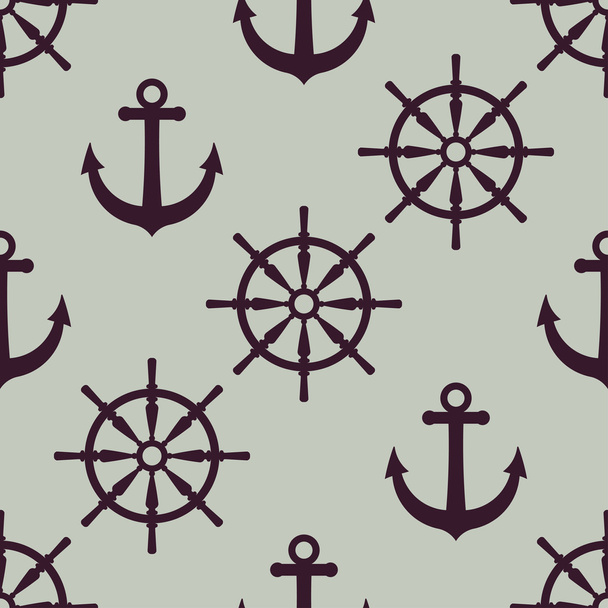 Anchor and ship wheel Nautical texture - Вектор,изображение