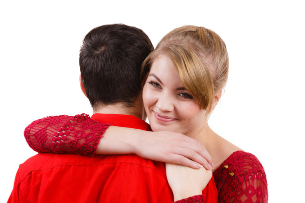 Girl hugging boyfriend romantically. - Zdjęcie, obraz