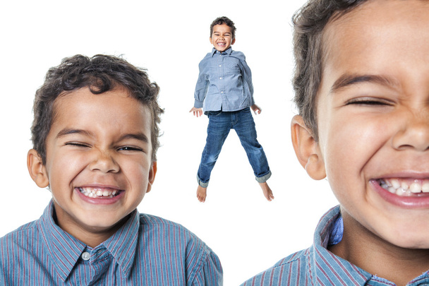 Portrait d'un mignon petit garçon afro-américain, isolé sur un coup de fouet
 - Photo, image