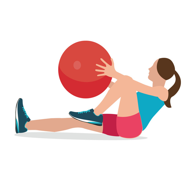 femme condition physique position en utilisant la stabilité balle excercise gymnase entraînement équilibre de travail femelle
 - Vecteur, image