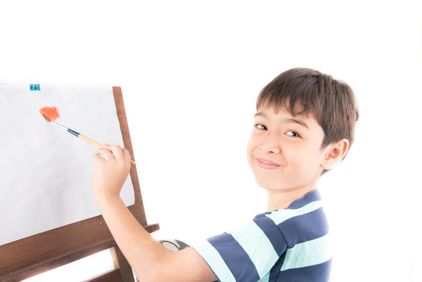 Little boy drawing and painting picture art  in the paper - Photo, Image