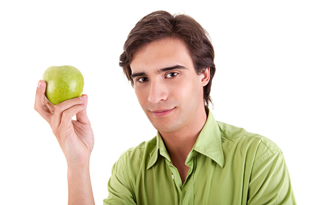 Ember eszik egy zöld alma - Fotó, kép
