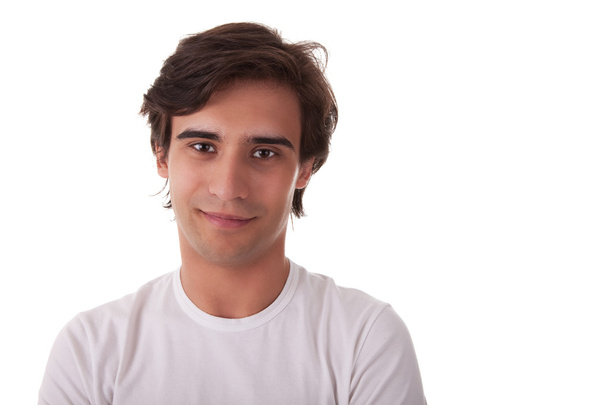 Porträt eines hübschen jungen Mannes auf weißem Hintergrund. Studioaufnahme - Foto, Bild