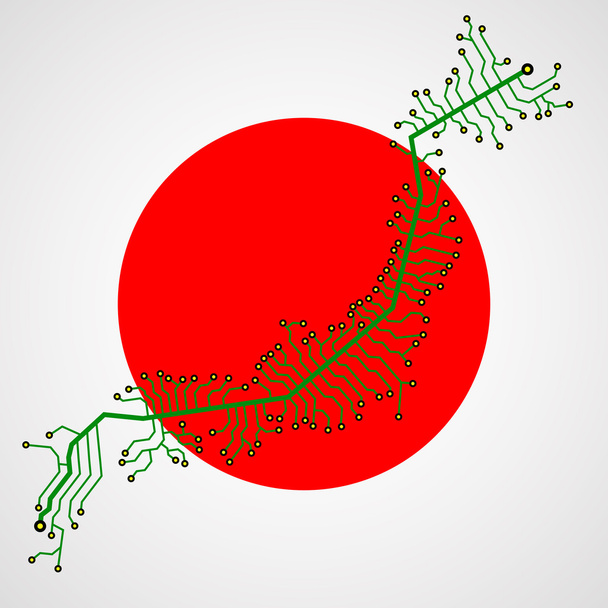 電子回路と日本の地図。技術の背景 - ベクター画像