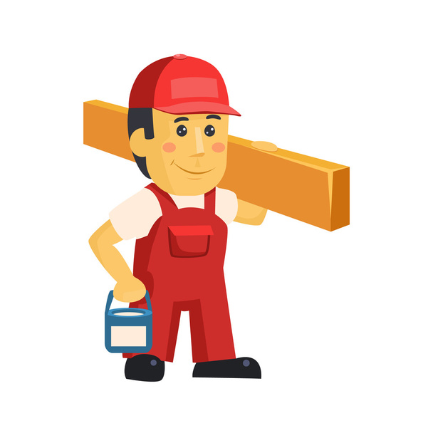 Friendly construction worker man with tools, vector - Vector, Image