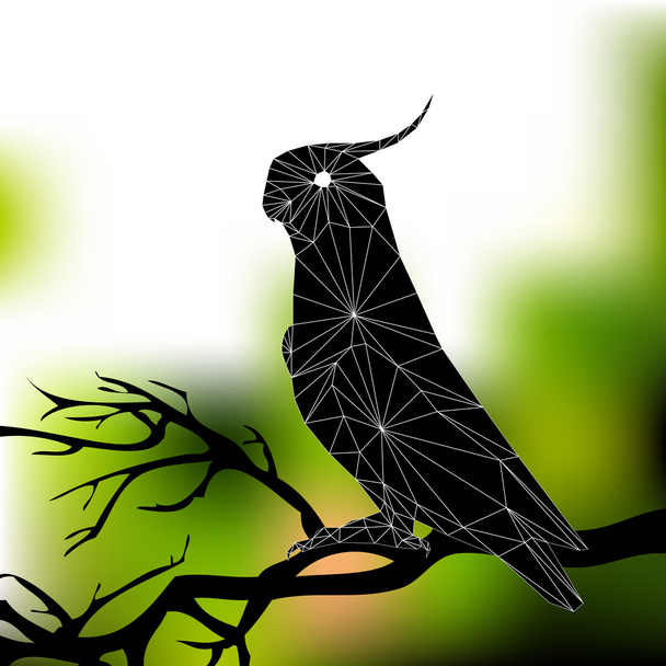 Papuga siedzi na gałęzi. Sylwetka ptaki trójkątów - Wektor, obraz