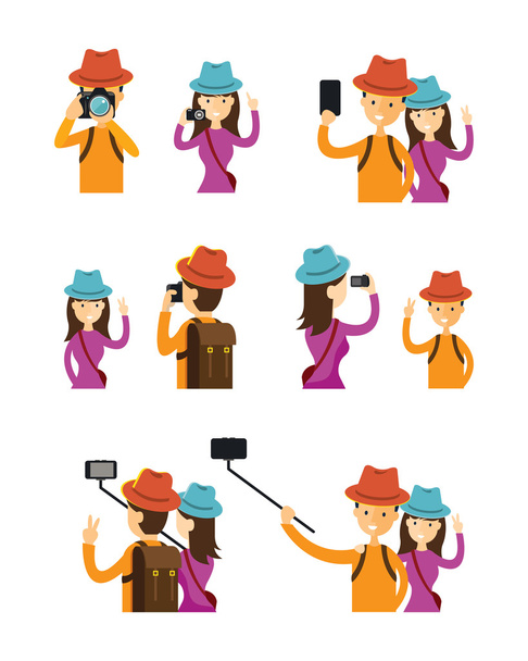 Fotograferen in actie Character Set (echt) paar - Vector, afbeelding