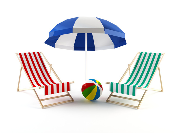 Пляжные стулья и зонтик - Фото, изображение