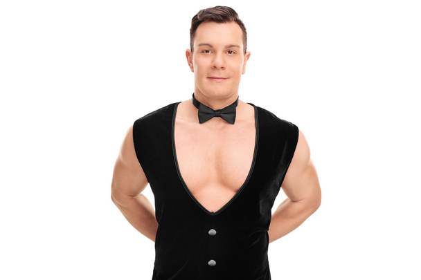 butler with a black vest and bow-tie - Foto, afbeelding