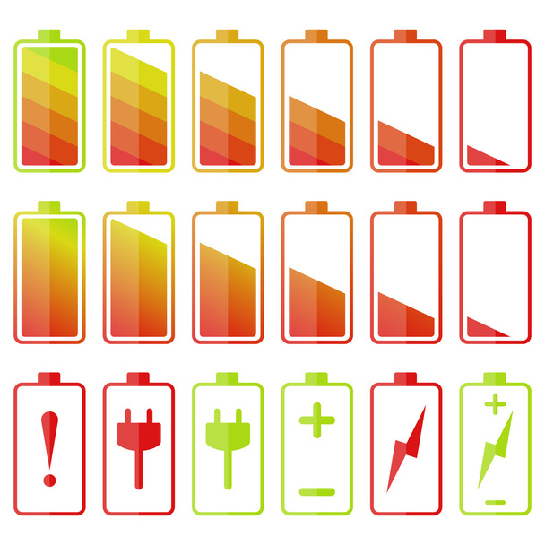 Battery icon set - Διάνυσμα, εικόνα