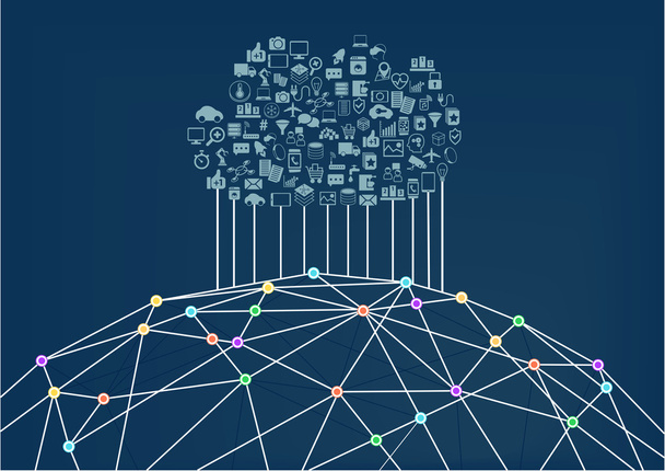 Cloud computing-verbonden met het world wide web - Vector, afbeelding
