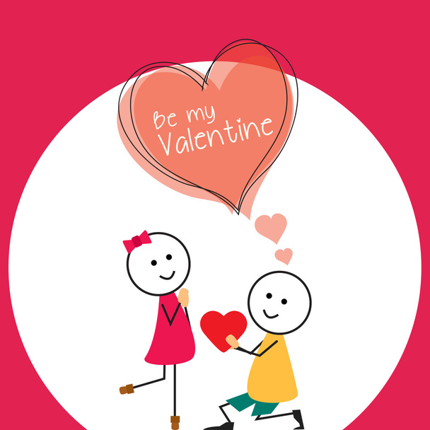Boy offering heart to Girl doodle - Vector, Image