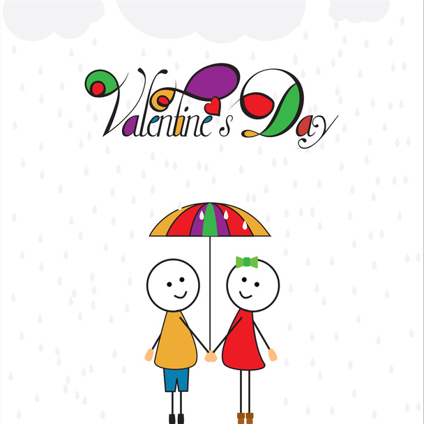 Boy and Girl in rain doodle - Vector, Image