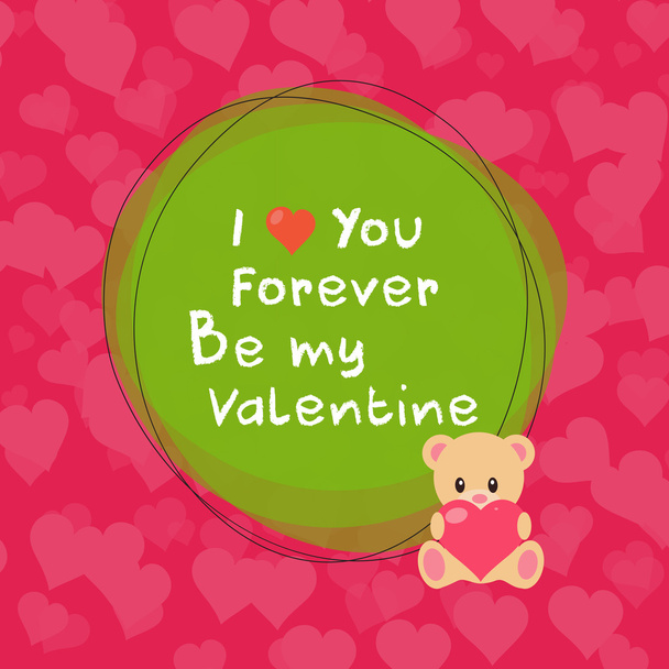 Teddy bear holding heart with message on Green background - Vector, Image