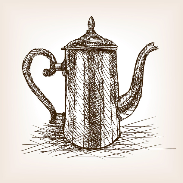 Tea pot vintage hand drawn sketch style vector - Διάνυσμα, εικόνα