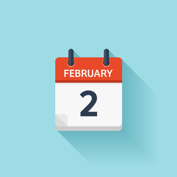 2 лютого. Векторна плоска піктограма щоденного календаря. Дата і час, день, місяць. Відпочинок
. - Вектор, зображення