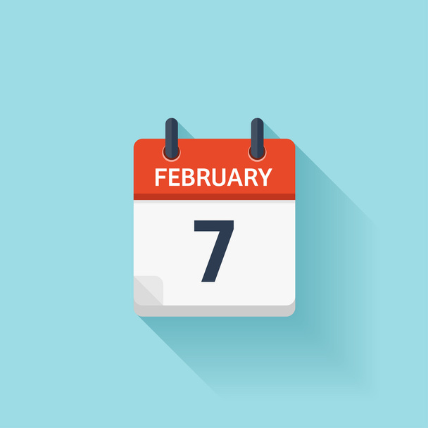 7. Februar Vektor flaches Kalendersymbol. Datum und Uhrzeit, Tag und Monat. Urlaub. - Vektor, Bild