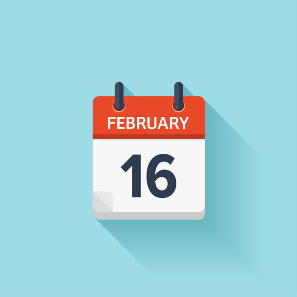 16 de febrero. Vector plano icono de calendario diario. Fecha y hora, día, mes. Vacaciones
. - Vector, Imagen