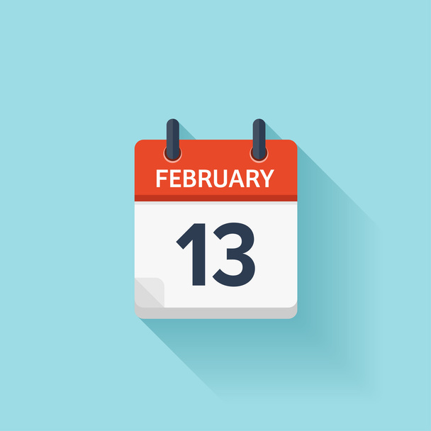 13 de febrero. Vector plano icono de calendario diario. Fecha y hora, día, mes. Vacaciones
. - Vector, Imagen