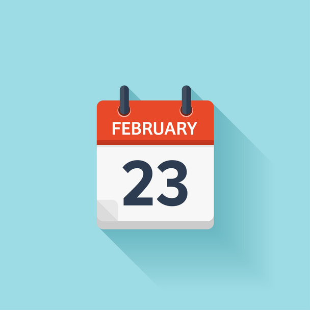 23. Februar Vektor flaches Kalendersymbol. Datum und Uhrzeit, Tag und Monat. Urlaub. - Vektor, Bild