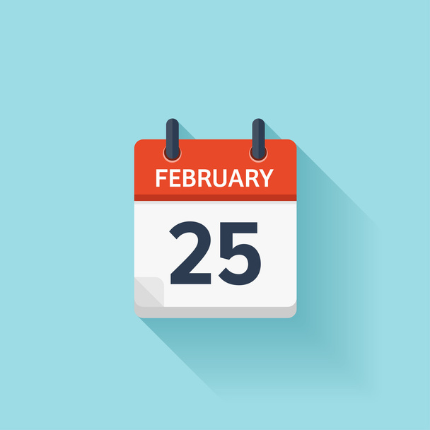 25 февраля. Векторный плоский ежедневный календарь. Дата и время, день и месяц. Праздник
. - Вектор,изображение