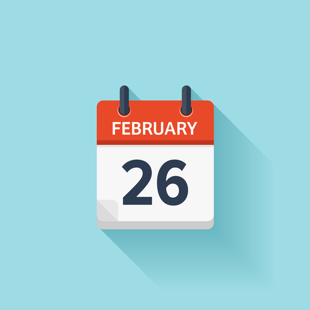 26 de Fevereiro. Vetor plana ícone do calendário diário. Data e hora, dia, mês. Férias
. - Vetor, Imagem