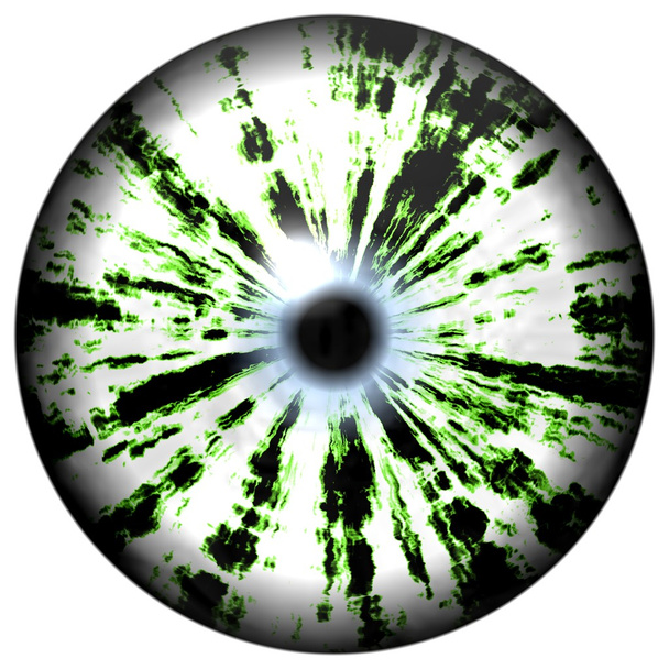Isolated green eye. Illustration of green blue stripped eye iris, light reflection - Photo, Image