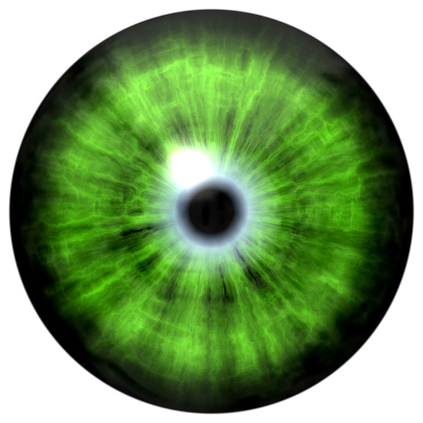 Na białym tle oko. Ilustracja niebieski zielony pozbawiony tęczówki oka, odbicia światła - Zdjęcie, obraz