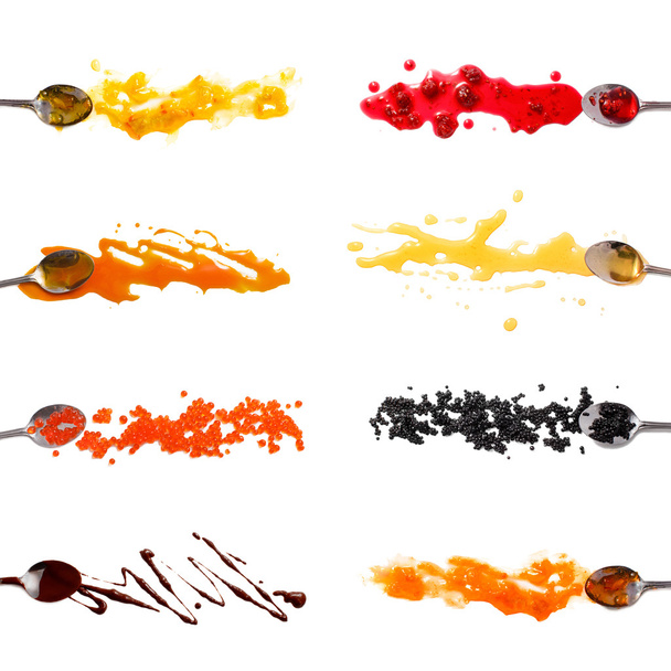 Set van 8 sauzen en toppings geïsoleerd op wit - Foto, afbeelding