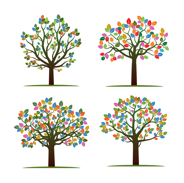 Set Color Trees and Roots. Vector Illustration. - Vector, afbeelding