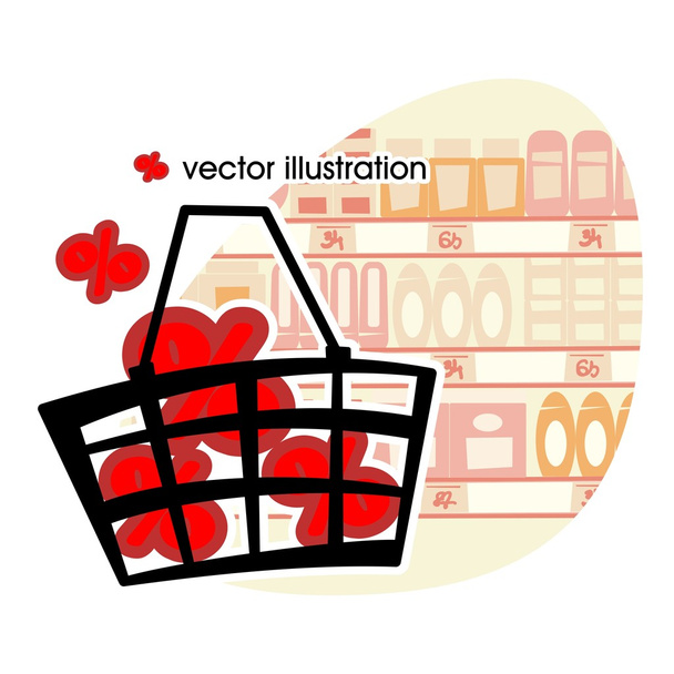 Market basket with red percents. - Vektor, obrázek