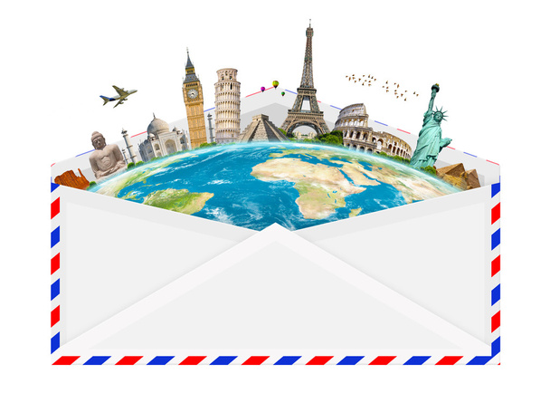 illustration of an envelope full of famous monument - Photo, Image