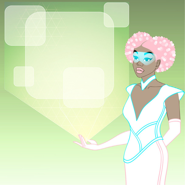 mulher futurista com uma exposição holográfica verde
 - Vetor, Imagem