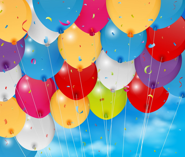 Globo de cumpleaños colorido sobre fondo azul del cielo
 - Vector, Imagen