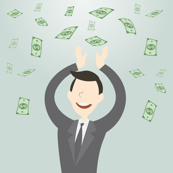 Happy business man getting a lot of money - Vector, Image