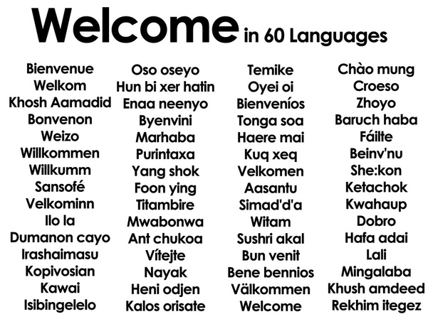 Ласкаво просимо написано 60 різними мовами
 - Фото, зображення