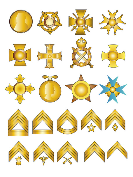 askeri rozet madalyaları ve rütbe köşeli çift ayraçları - Foto, afbeelding