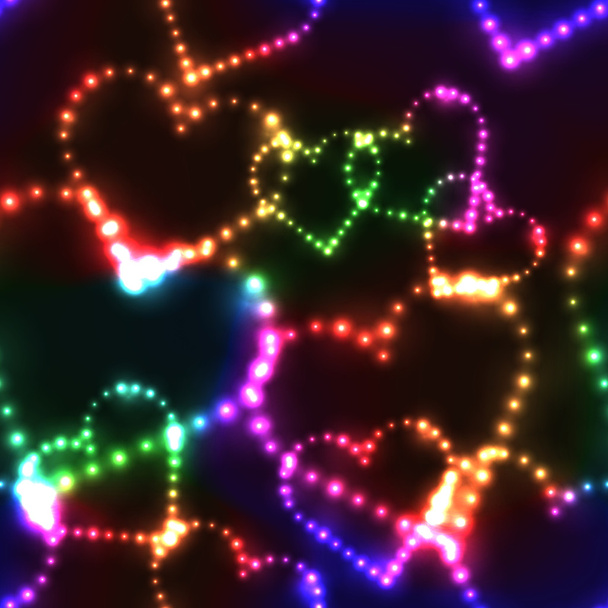 Neon shinning värikäs sydämet tummalla pohjalla
  - Vektori, kuva