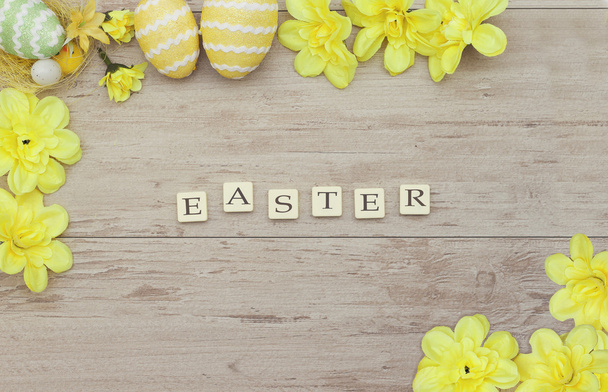 Inscription with Easter colored eggs  - Foto, Imagem