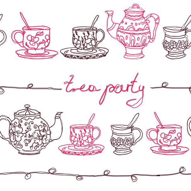Vector sketchy doodles  tea party seamless pattern - Vector, Image