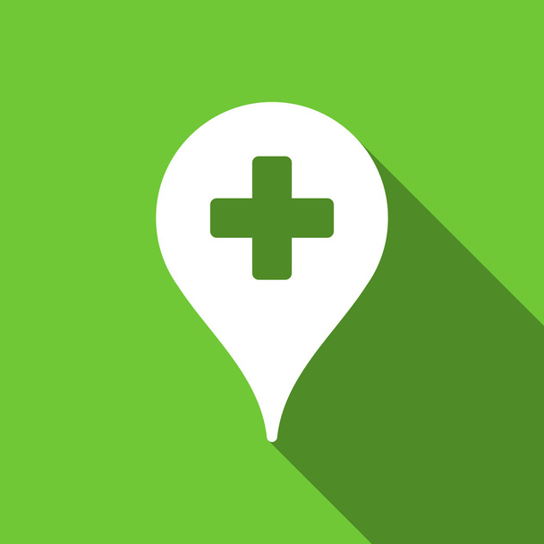 Clinic Map Pointer Flat Long Shadow Square Icon - Wektor, obraz