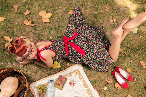 Woman having a picnic in the park. - Fotoğraf, Görsel