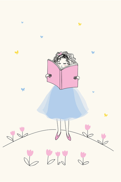 Красивая девушка читает книгу
. - Вектор,изображение