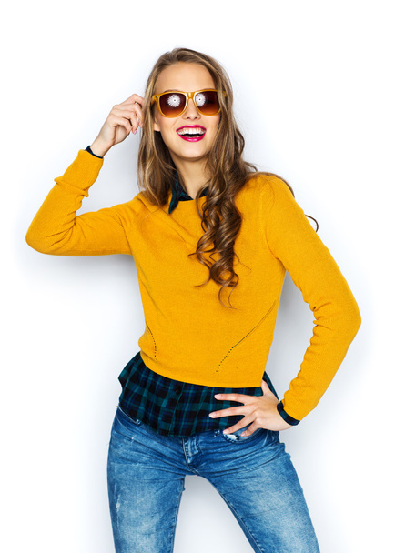 happy young woman or teen girl in casual clothes - Foto, Imagem